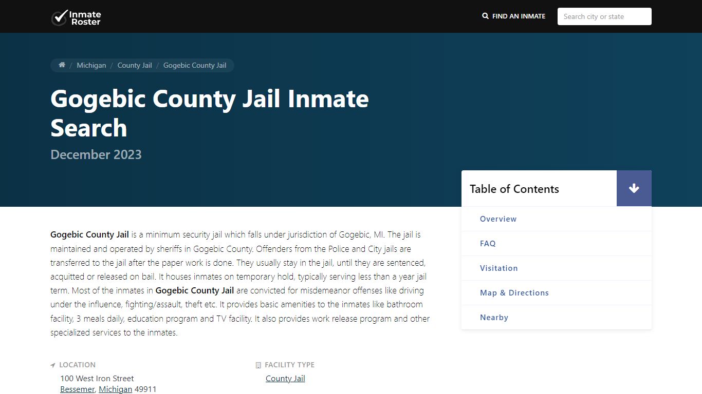 Inmate Search | Gogebic County Jail - Bessemer, MI